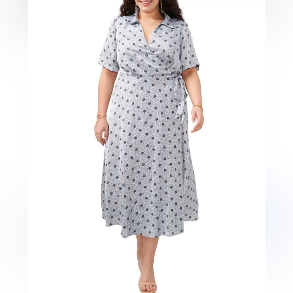 Brand New Vince Camuto Leaf-print Wrap midi
Dress Plus Size 1X women’s blue